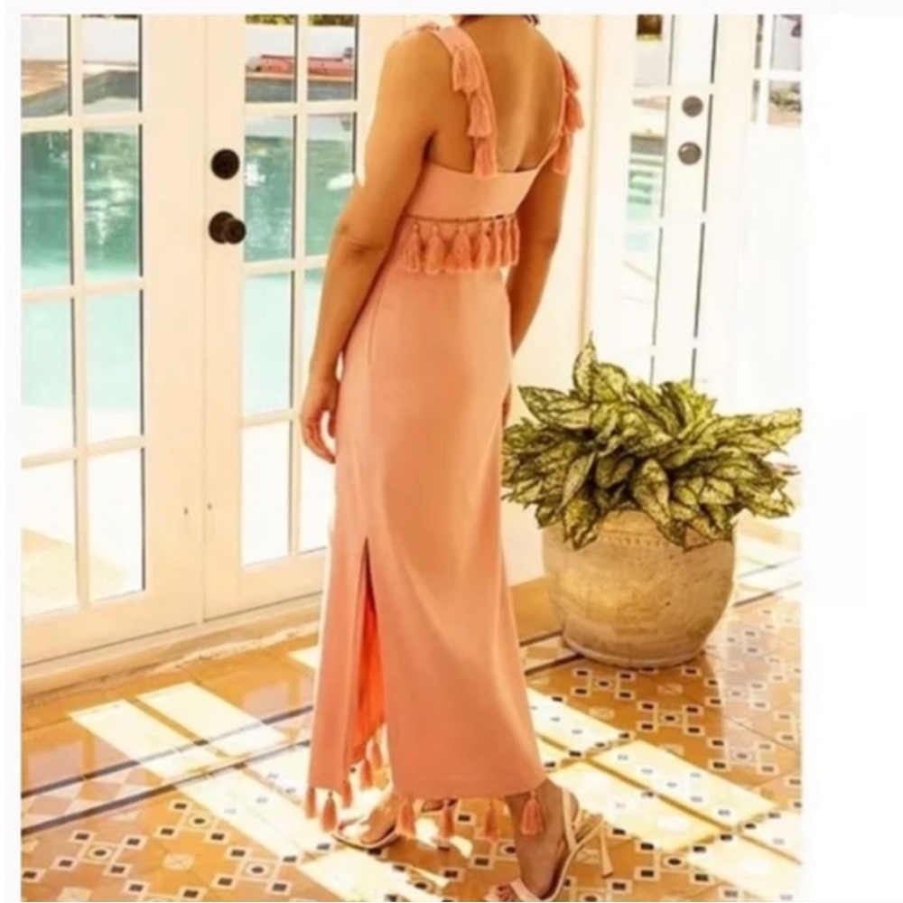 NWT Antonio Melani Nat Note Cici Tassel
Linen Fringe Maxi Dress Pink Sleeveless - Picture 4 of 8